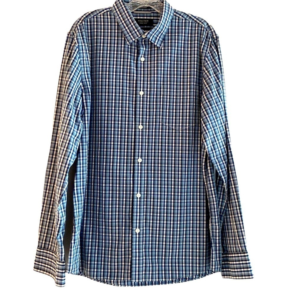 Men Shirt Nordstrom trim fit button down long sleeve plaid shirt Large